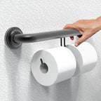 ADA Compliant Grab Bar with Toilet Paper Holder (2 Mega Rolls), 500lbs Weight Support, 1-1/4 x 16 inch for Stud Mount, Matte Black