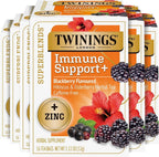 Twinings Superblends Immune Support+ Zinc Blackberry Flavoured Hibiscus, Elderberry Herbal, Naturally Caffeine-Free, 16 Tea Bags (Pack of 6), Enjoy Hot or Iced, 96 Teabags