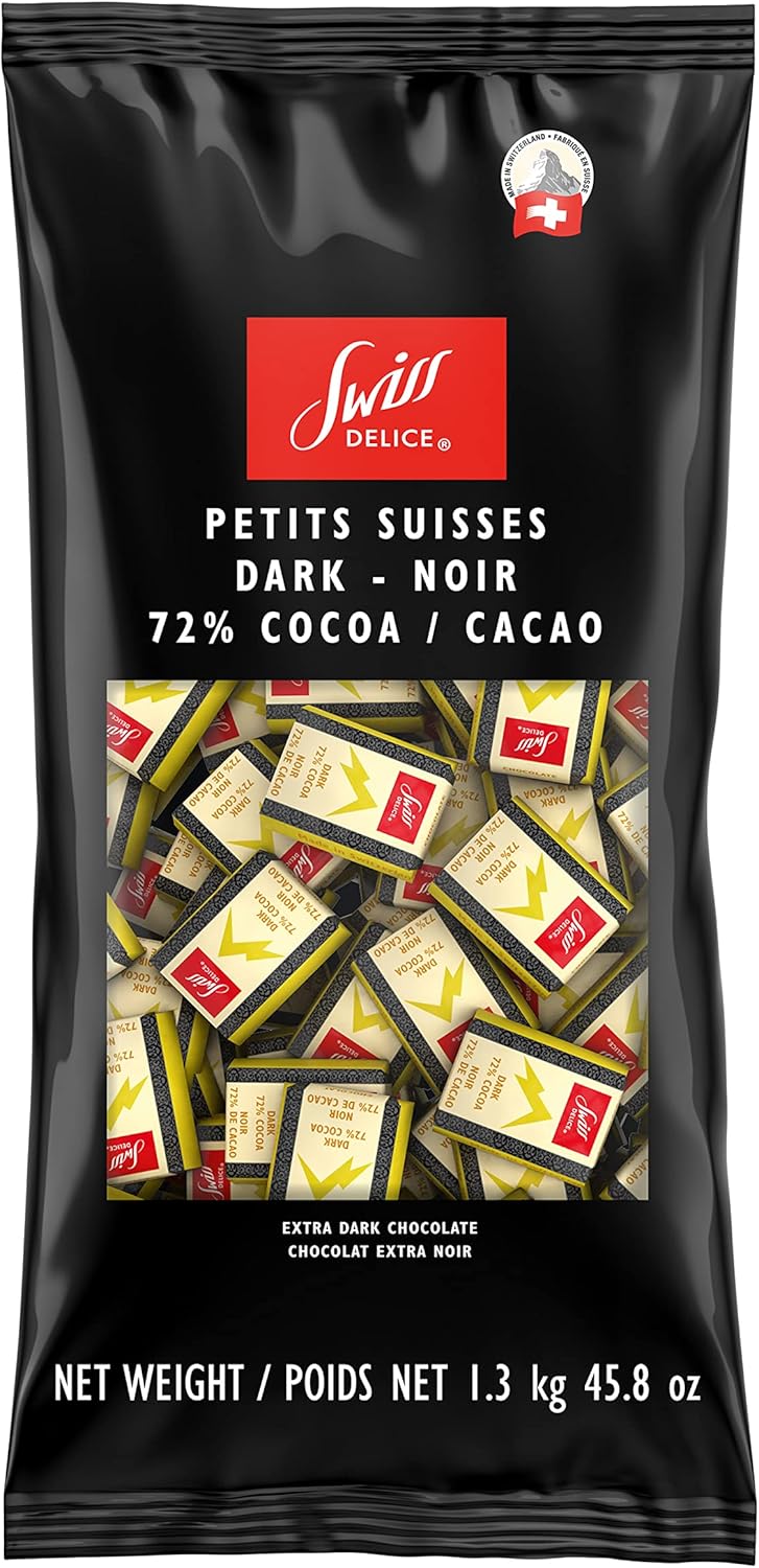 Swiss Delice Dark Chocolate Squares - 72% Chocolate Noir - Chocolates Individually Wrapped - 2.8 lb Bulk (1300g) - Swiss Chocolates