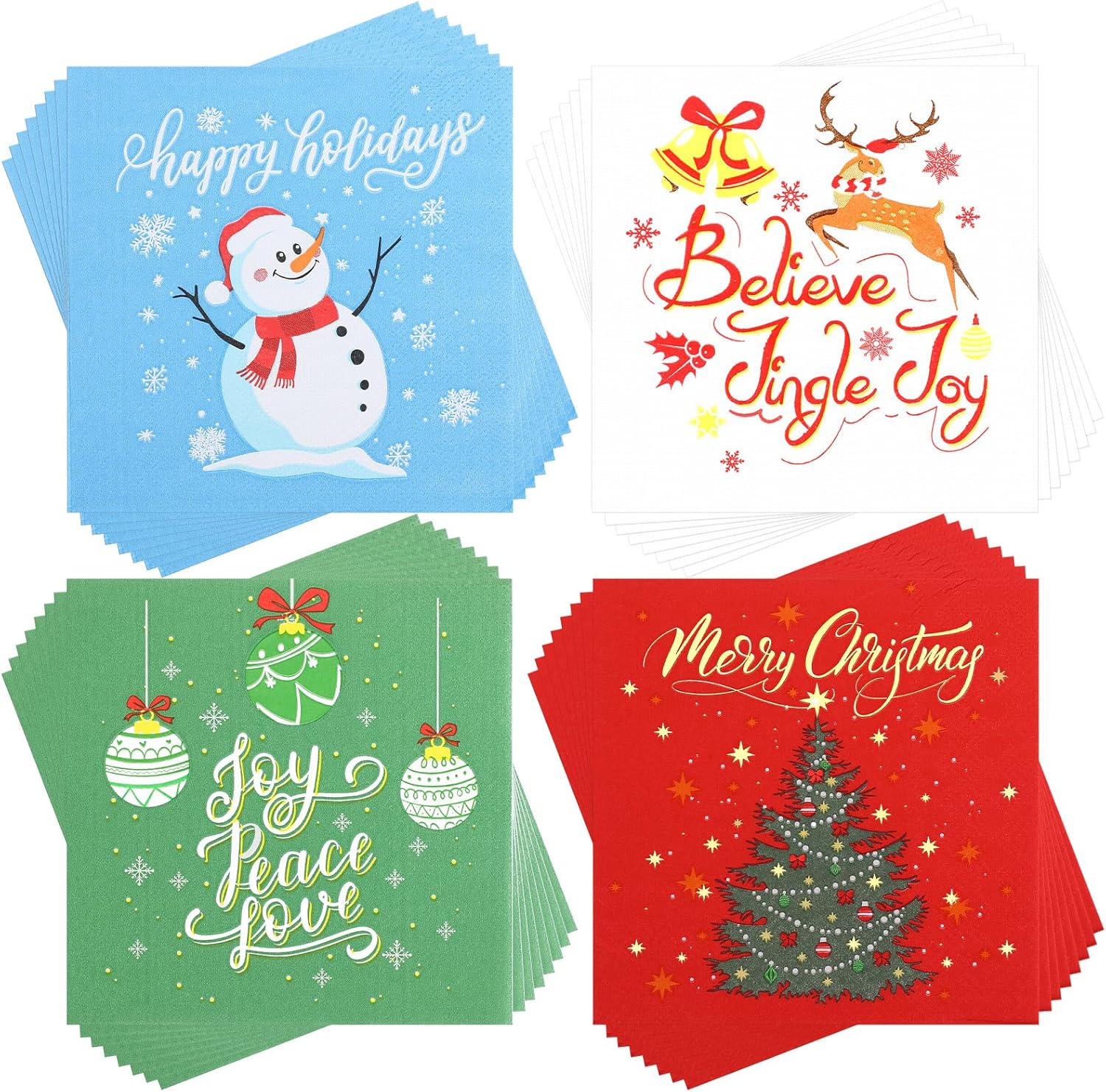 Faccito 100 Pcs Christmas Napkins Snowman Paper Napkins Merry Christmas Tree Snowflake Cocktail Napkins Xmas Elk Guest Paper Towel for Winter Holiday New Year Family Gathering Party Supplies