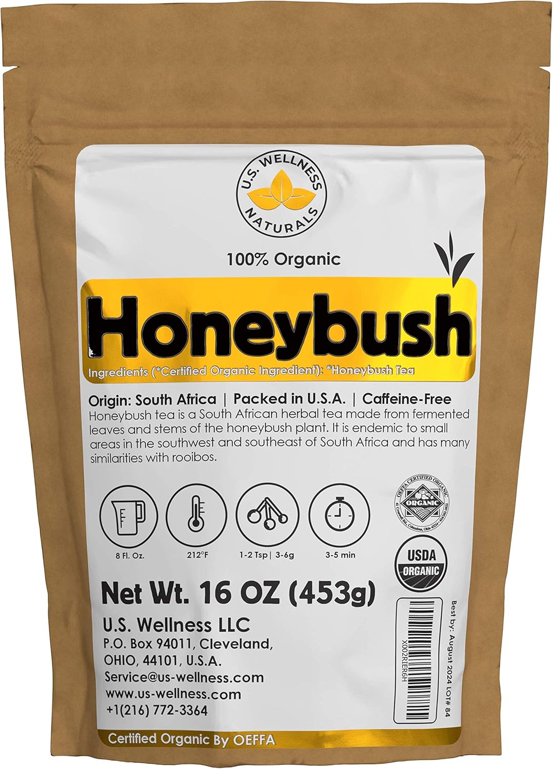 Honeybush Tea 1LB (16Oz) 100% CERTIFIED Organic (USDA seal) | Honeybush Loose Leaf Tea | South African | (200+ CUPS) | Non-GMO | Keto Friendly