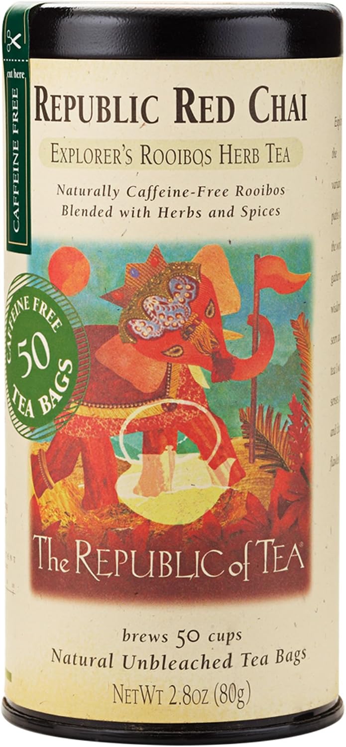 The Republic of Tea Republic Red Chai Red Rooibos Herbal Tea, 50 Tea Bag Tin
