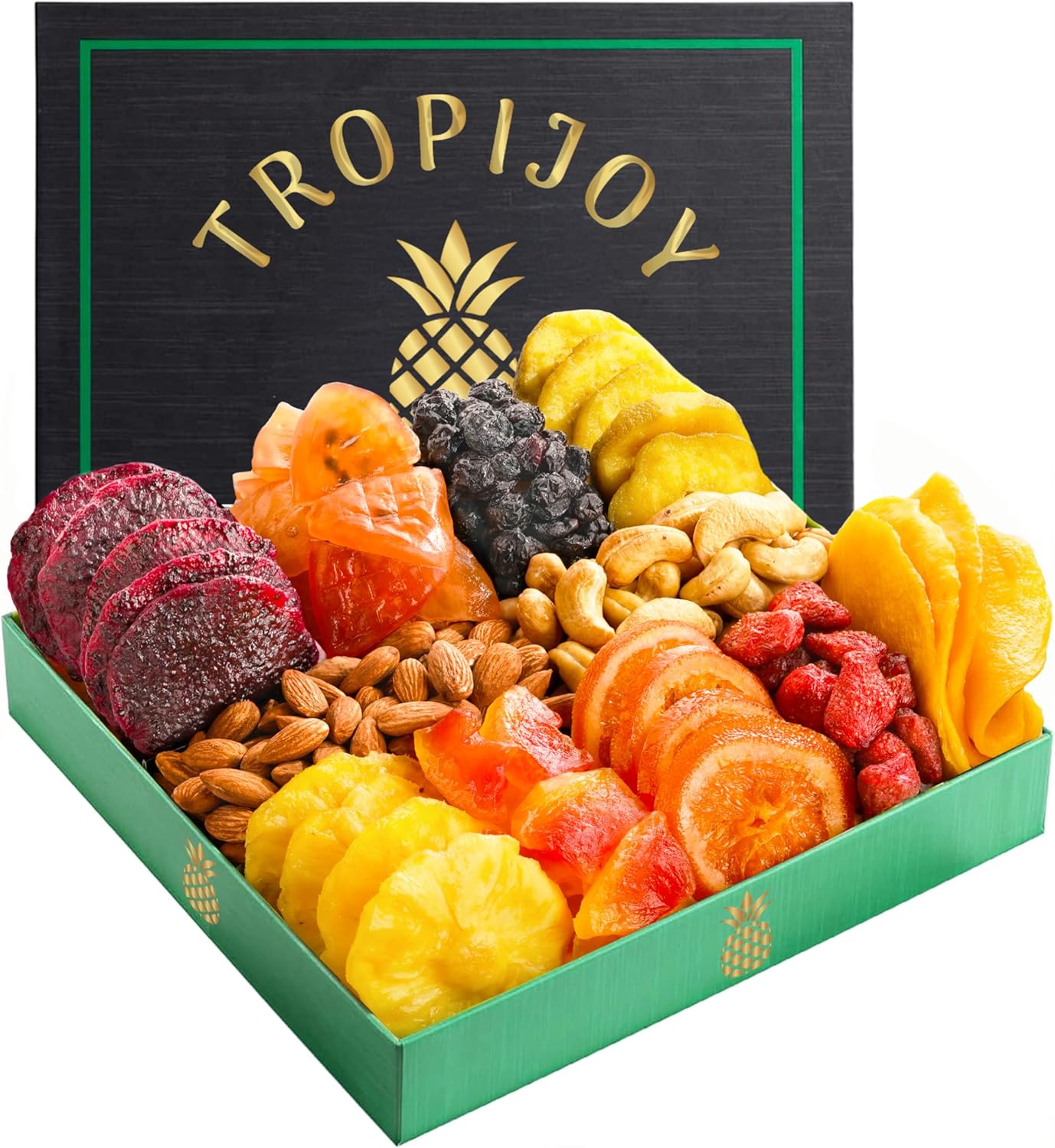 Dried Fruit Gift Basket – 11 Tropical Flavor Exotic Dried Fruit Basket Gift | 20oz Soft Mixed Dried Fruit and Nuts Gift Basket Dry Fruits Gift Box | Healthy Food Gifts Food Gift Baskets for Women, Mom