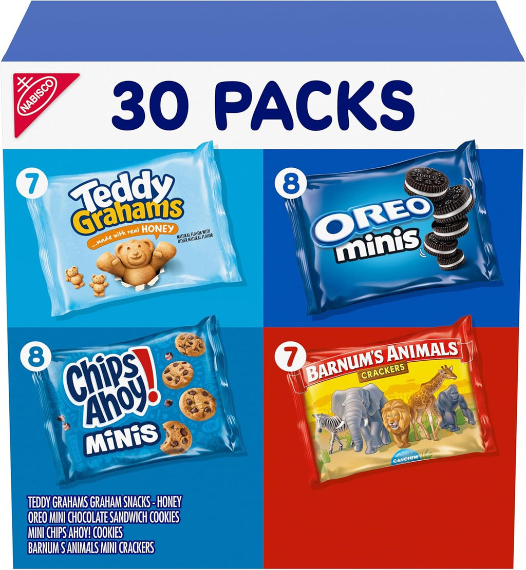 Nabisco Team Favorites Variety Pack, OREO Mini, CHIPS AHOY! Mini, Teddy Grahams Honey & Barnum's Animal Crackers, 30 Snack Packs