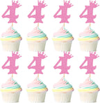 Ercadio 24 Pack Number 4 Cupcake Toppers 4th Birthday Cupcake Toppers Glitter Pink Number 4 Cupcake Picks Cheers to 4 Anniversary Decorations for Baby Shower Party Cake Supplies