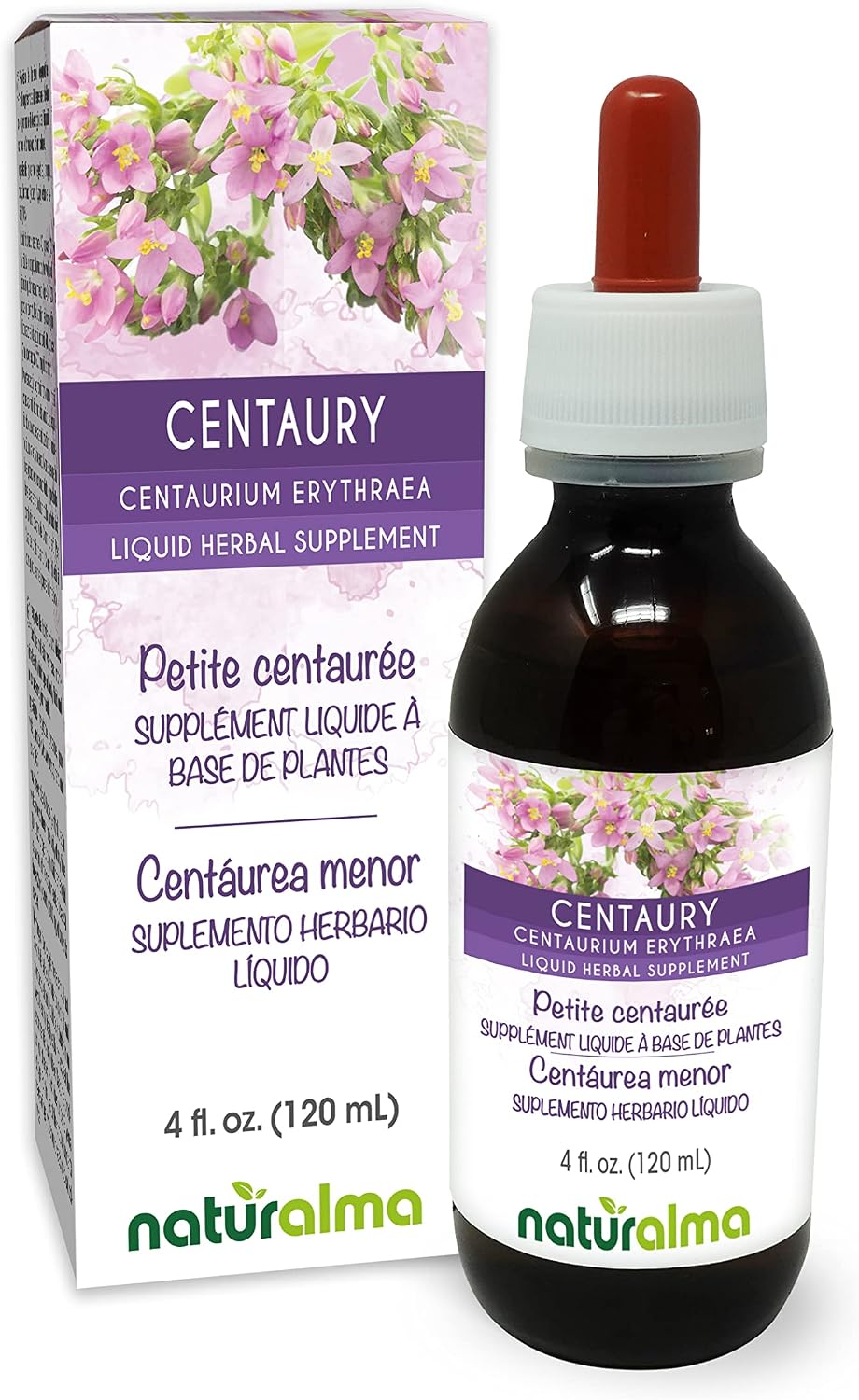Naturalma Common Centaury or European Centaury (Centaurium erythraea) herb with Flowers Alcohol-Free Tincture - 4 fl oz Liquid Extract in Drops - Herbal Supplement - Vegan