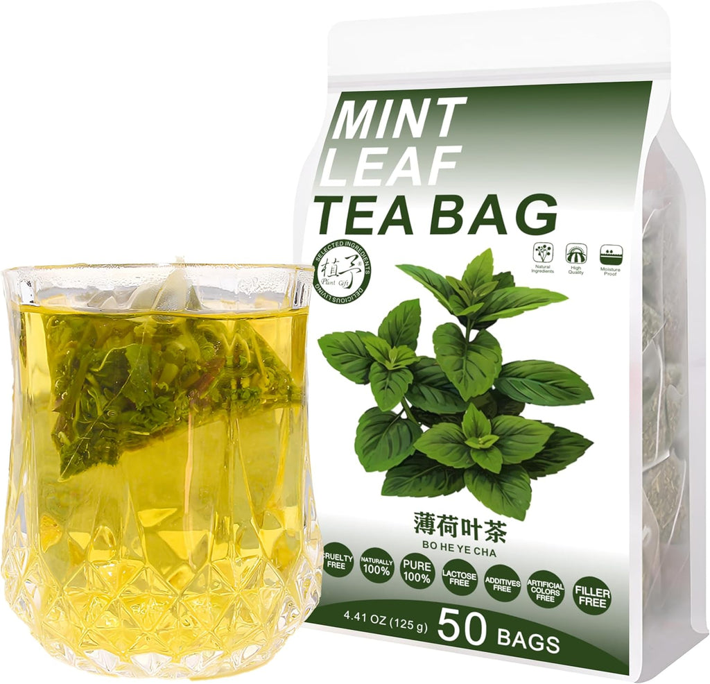Plant Gift 50 Cups Mint Leaf Tea Bag (薄荷叶茶 BO HE YE CHA) 4.4oz (2.5g*50bags/125g) Peppermint Natural Mixed Herbal Combination of Floral Tea