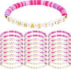 24 Pcs Gymnastics Bracelets Gifts Gymnastics Party Favor Bulk Gymnast Clay Beaded Bracelets Sports Team Jewelry for Women Sport Team Fan Gymnast Birthday Party Favors