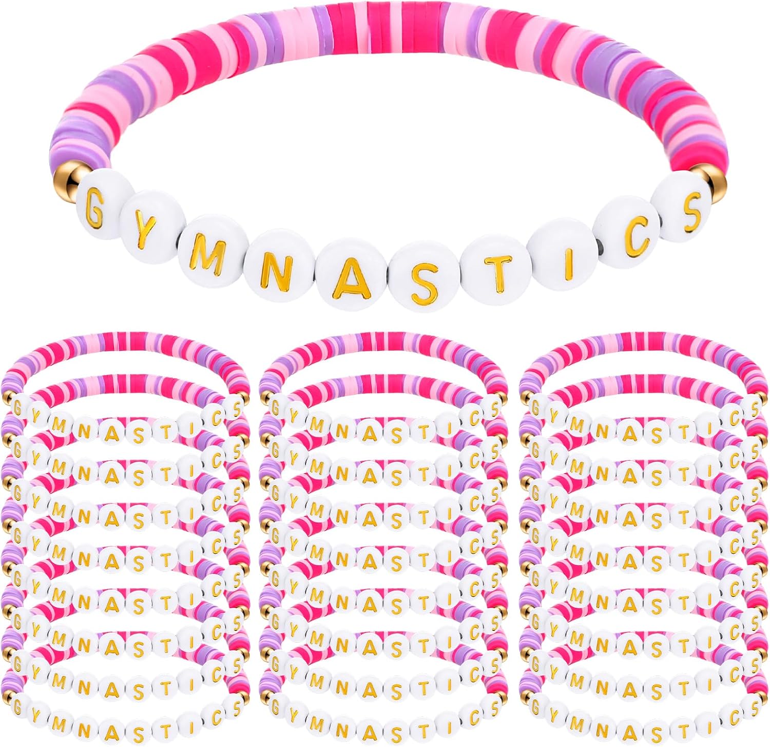 24 Pcs Gymnastics Bracelets Gifts Gymnastics Party Favor Bulk Gymnast Clay Beaded Bracelets Sports Team Jewelry for Women Sport Team Fan Gymnast Birthday Party Favors