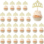 24Pcs Gold Crown Cupcake Toppers Glitter Queen Crown Cupcake Picks for Queen Princess Theme Baby Shower Girls Wedding Birthday Party Cake Decorations Supplies(Gold)