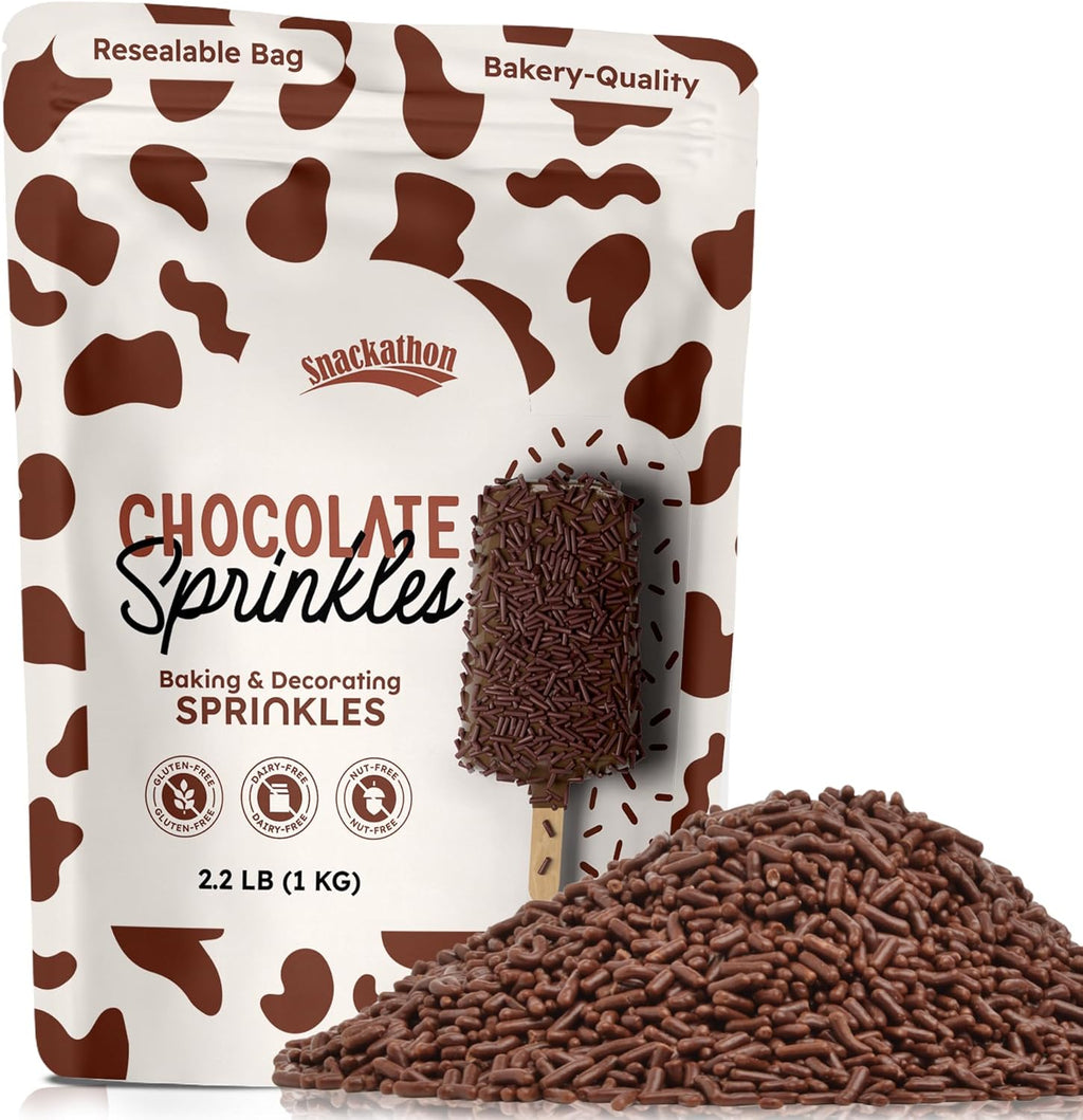 Snackathon Sprinkles for Baking & Decorating, Chocolate Sprinkles, 2.2 LB Bulk Brown Jimmies in Resealable Pouch – Rich Cocoa Flavor for Cupcakes, Cookies, and Desserts