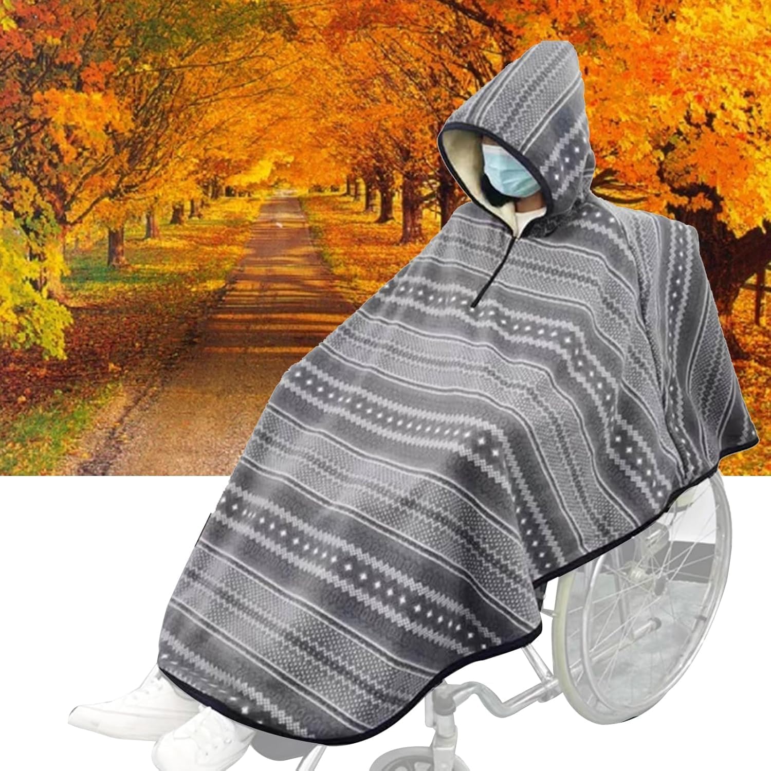 DKULMN Wheelchair Blanket for Adults,Adult Wheelchair Cape with Hood Wheelchair Clothing Winter Poncho Cape Coat for Wheelchair Users