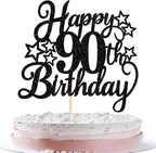 Rsstarxi 1 Pack Happy 90th Birthday Cake Topper Glitter 90th Birthday Cake Pick 90th Birthday Decorations for Men Women Cheer to 80th Anniversary Party Supplies Black