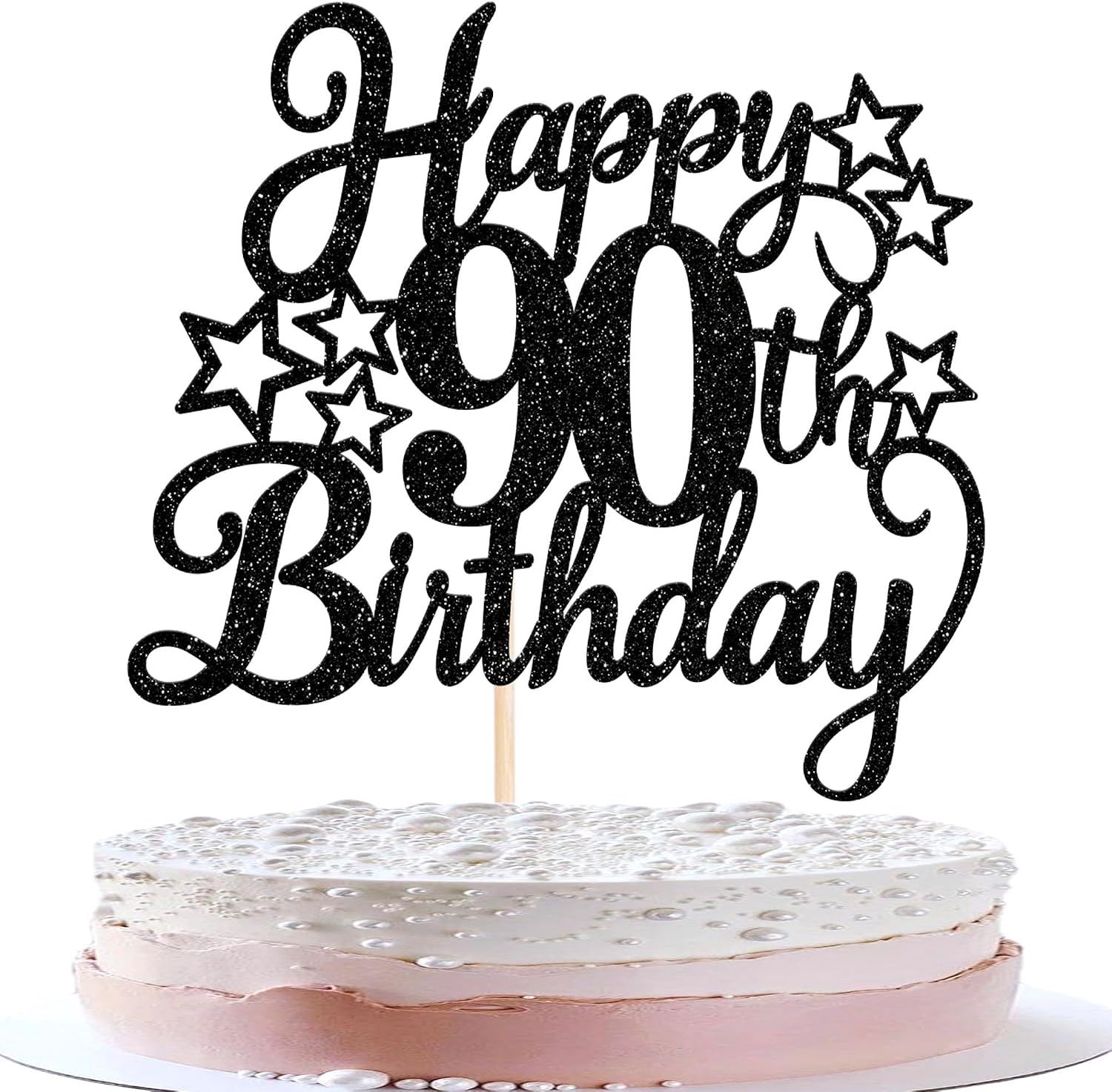 Rsstarxi 1 Pack Happy 90th Birthday Cake Topper Glitter 90th Birthday Cake Pick 90th Birthday Decorations for Men Women Cheer to 80th Anniversary Party Supplies Black
