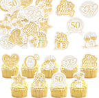 Gyufise 54Pcs Edible 50th Anniversary Cupcake Toppers Golden Happy Wedding Glutinous Rice Paper Cheers to 50 Years We Still Do Picks Party Cake Decorations Supplies