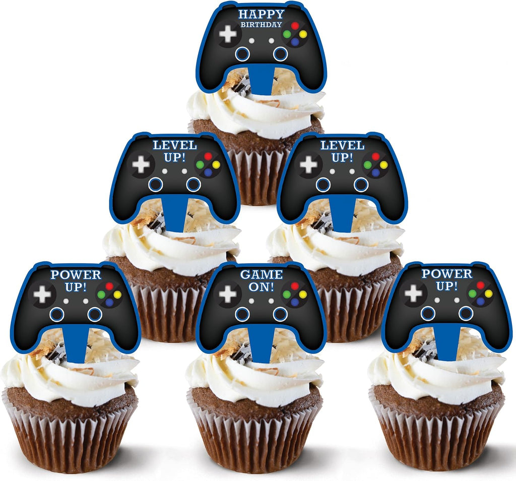 Blue Video Game Controller Cupcake Toppers, Set of 42 – Gamer-Themed Decorations for Birthdays and Events by Pretty Cute Studios