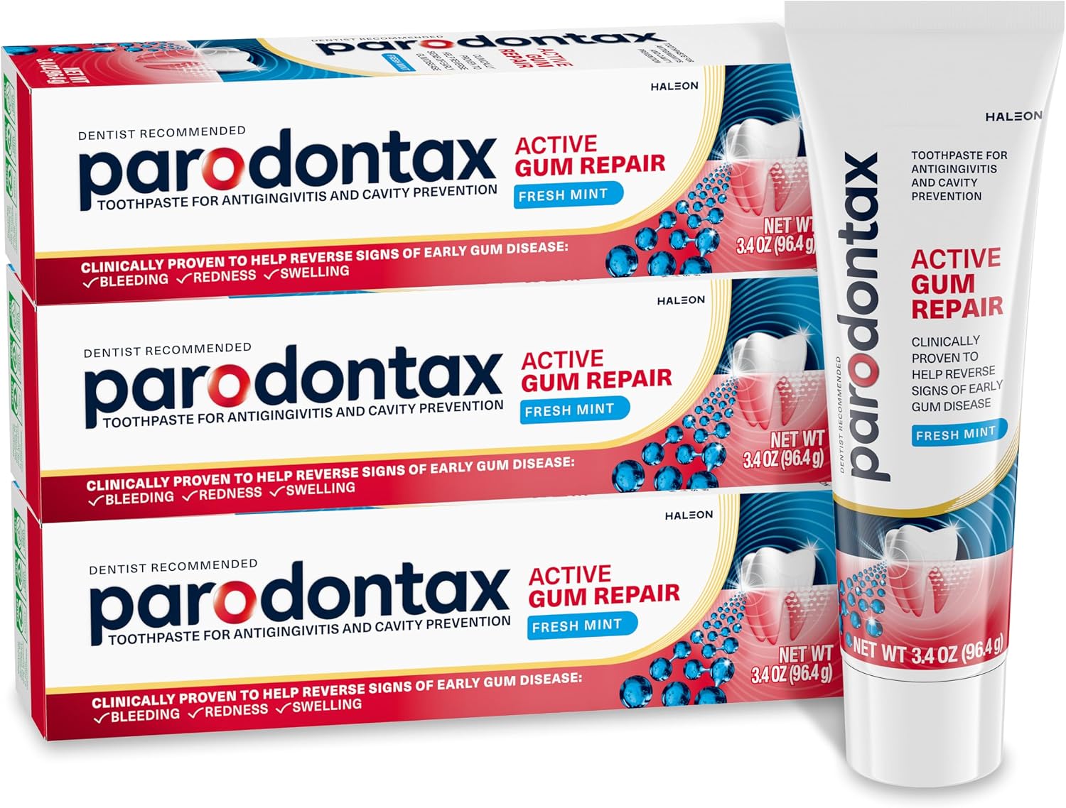 Parodontax Active Gum Repair Toothpaste, Toothpaste To Help Reverse Signs Of Early Disease For Health, Fresh Mint Flavored - 3.4 Oz x 3