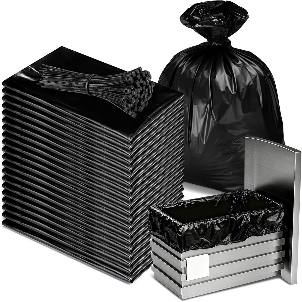 Feifeiya 24 Pcak Trash Compactor Bags for 15" Wide Models Black Heavy Duty Garbage Compactor Bag Leak-proof Kitchen Trash Bags with 100 Pcs Twist Ties 2.4 Mil Tear Resistant, Extra Strong Liner