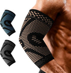 INDEEMAX Copper Elbow Compression Sleeve, 2 Pack Elbow Brace for Tendonitis and Tennis Elbow for Women & Men, Elbow Sleeve for Golfers, Joint Pain Relief, Arthritis, Bursitis, Workout, Weightlifting (Copper Black, Medium)