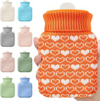 Amylove Mini Hot Water Bottle with Knitted Cover 320ml, Mother's Gift Water Bag for Women, Microwave Heating Bottle for Pain Relief Menstrual Cramps Travel(Orange)