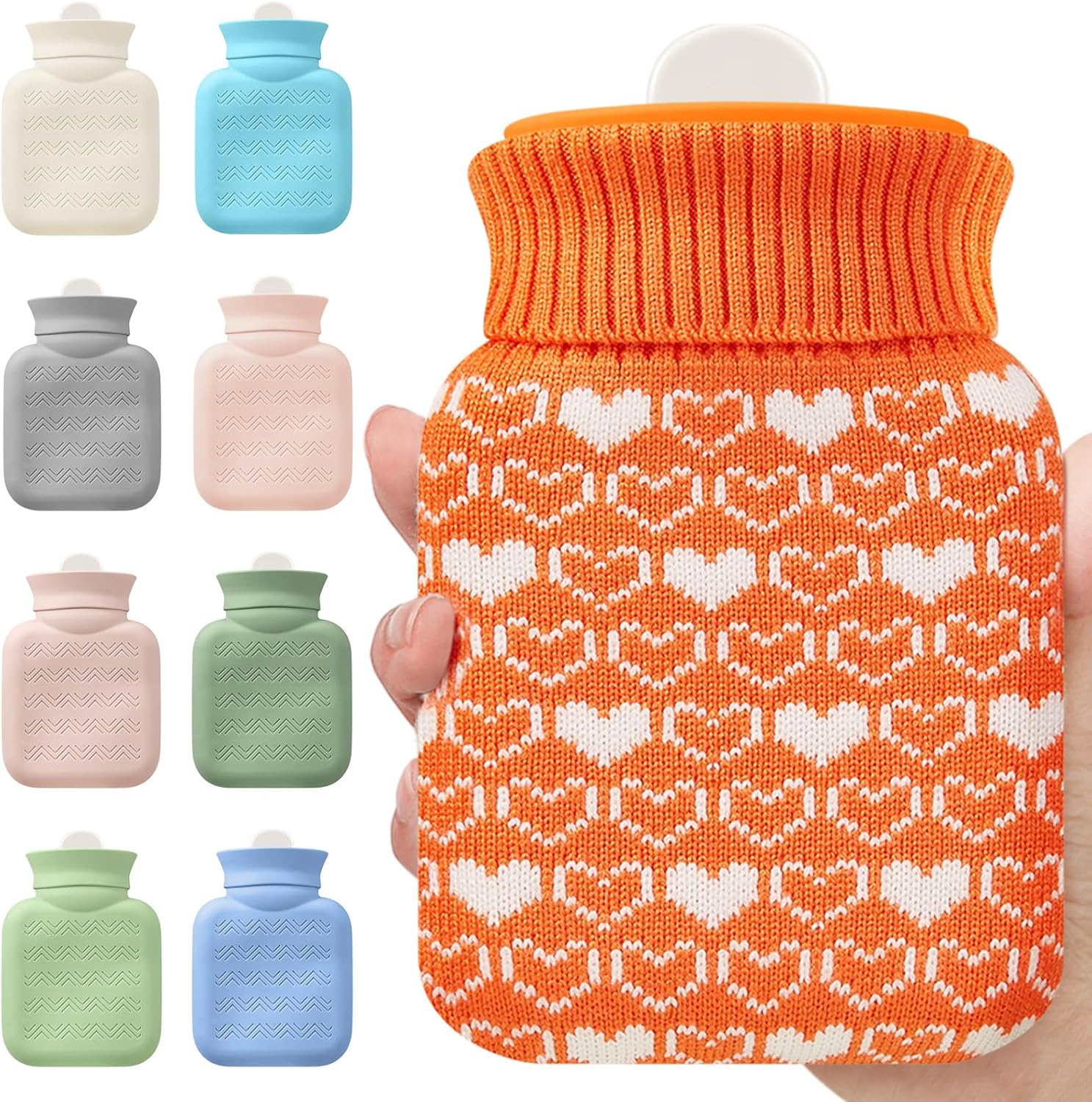 Amylove Mini Hot Water Bottle 320ml for Hot & Cold Compress with Cover Silicone Microwave Heating Small Water Bag for Travel Pain Relief Valentine's Day Gifts(Orange)