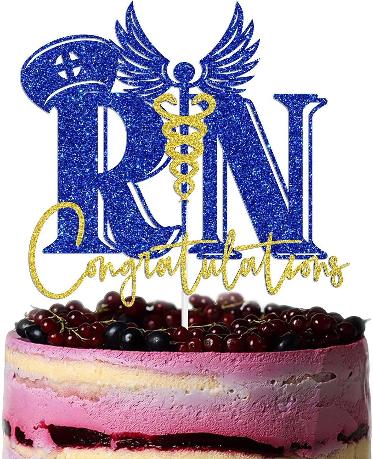 Congratulations RN Cake Topper, 2026 RN Graduation Decorations, Nursing School Survivor, Look at You Becoming A Nurse - Future Nurse Decorations Blue & Gold Glitter
