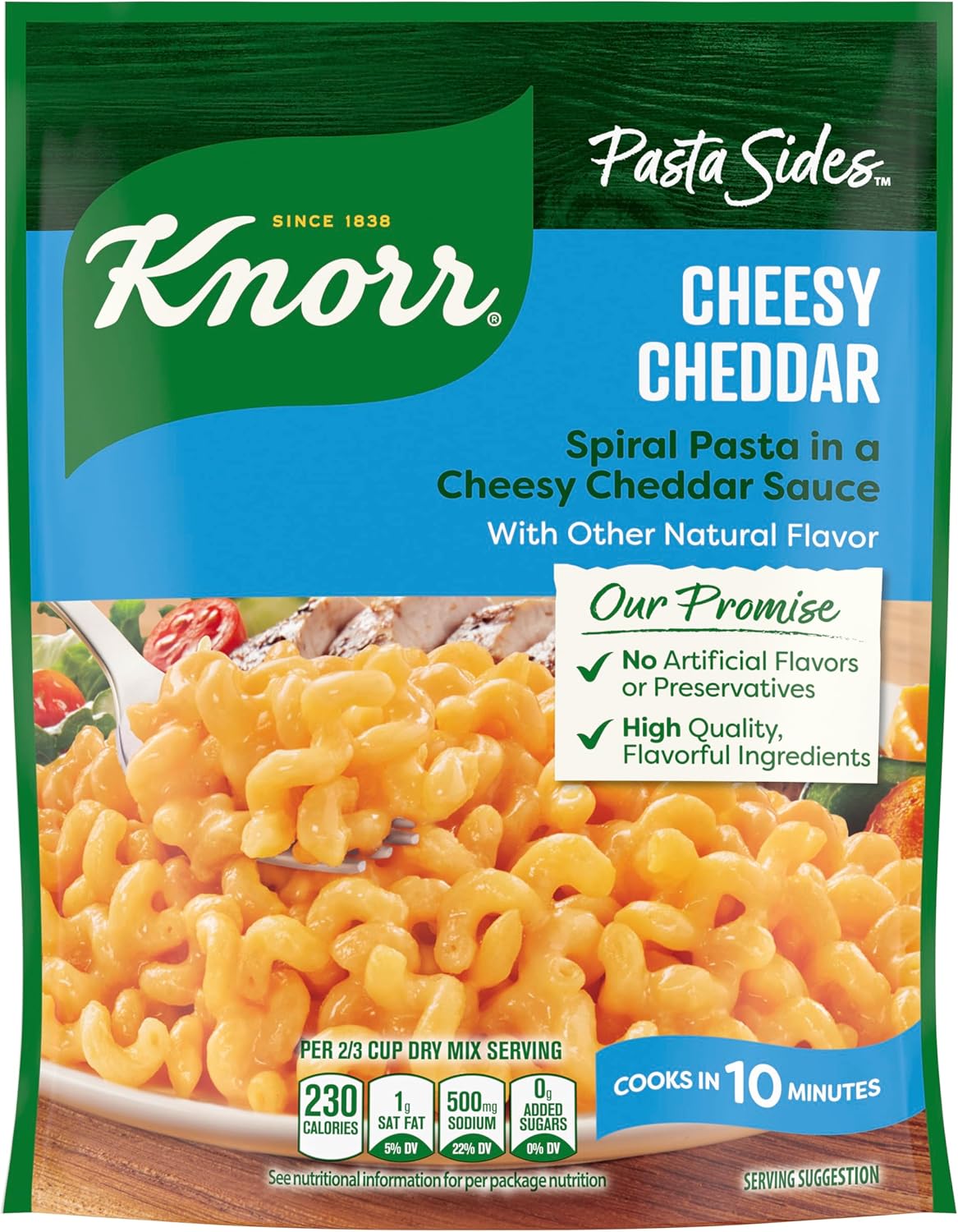 Knorr Pasta Sides For Delicious Quick Pasta Side Dishes Cheesy Cheddar Rotini No Artificial Flavors, No Preservatives, No Added MSG 4.3 oz (Pack of 8)