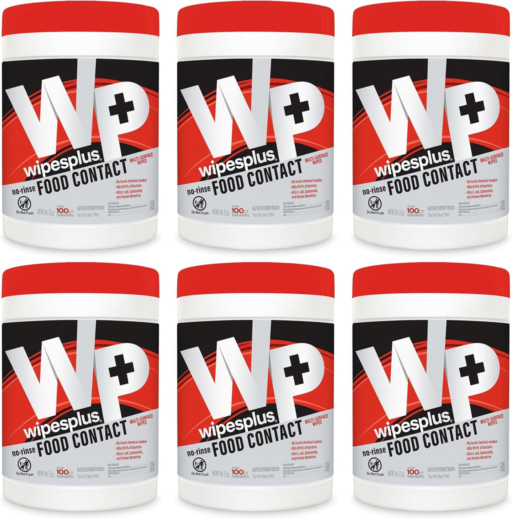 WIPESPLUS Cleaning Wipes All Purpose Food Contact - No Rinse, No Residue, Quick Dry Formula, Disinfecting Wipes For Restaurants, Foodservice, Schools - Canister, 100 Count
