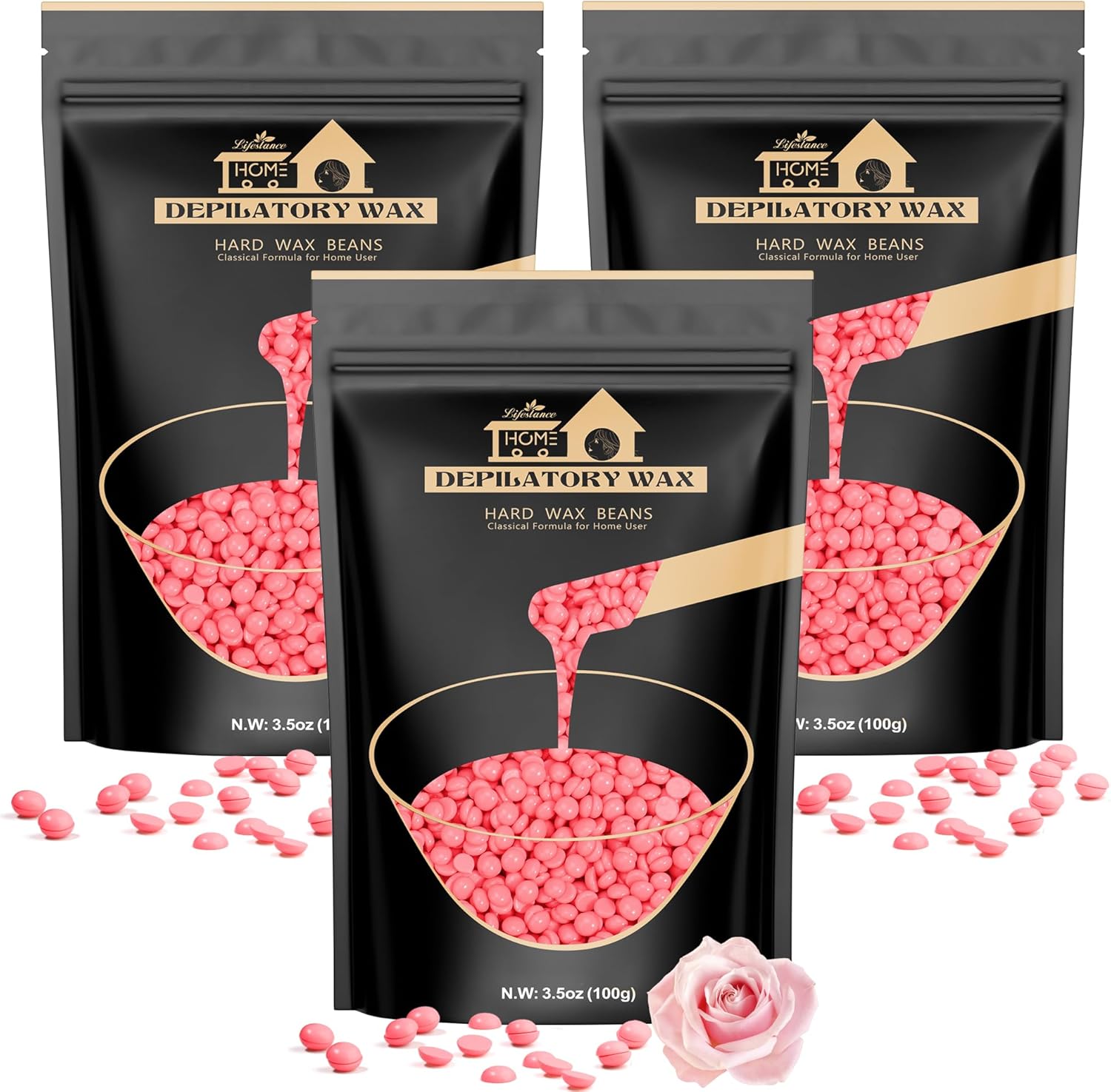 Lifestance Brazilian Bikini Wax Beads | Rose | 300g Hard Wax for Hair Removal on Face, Body, Legs - Pearl Beads for Waxing Warmers