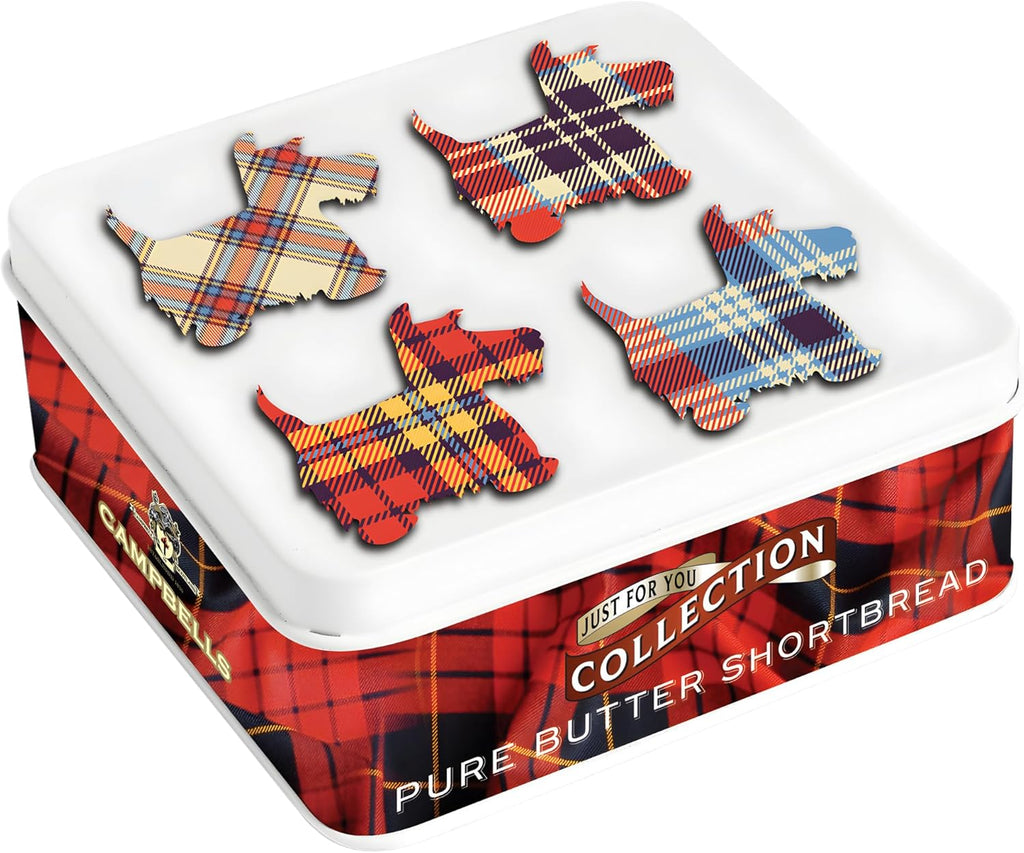 Campbells Shortbread Fingers Tartan Scottie Dogs Tin 3.2oz (90g) - Pure Butter Scottish Shortbread Cookies from Scotland, Crumbly Butter Fingers, British Tea Biscuits & Snacks, Scottish Treat Gift Tin