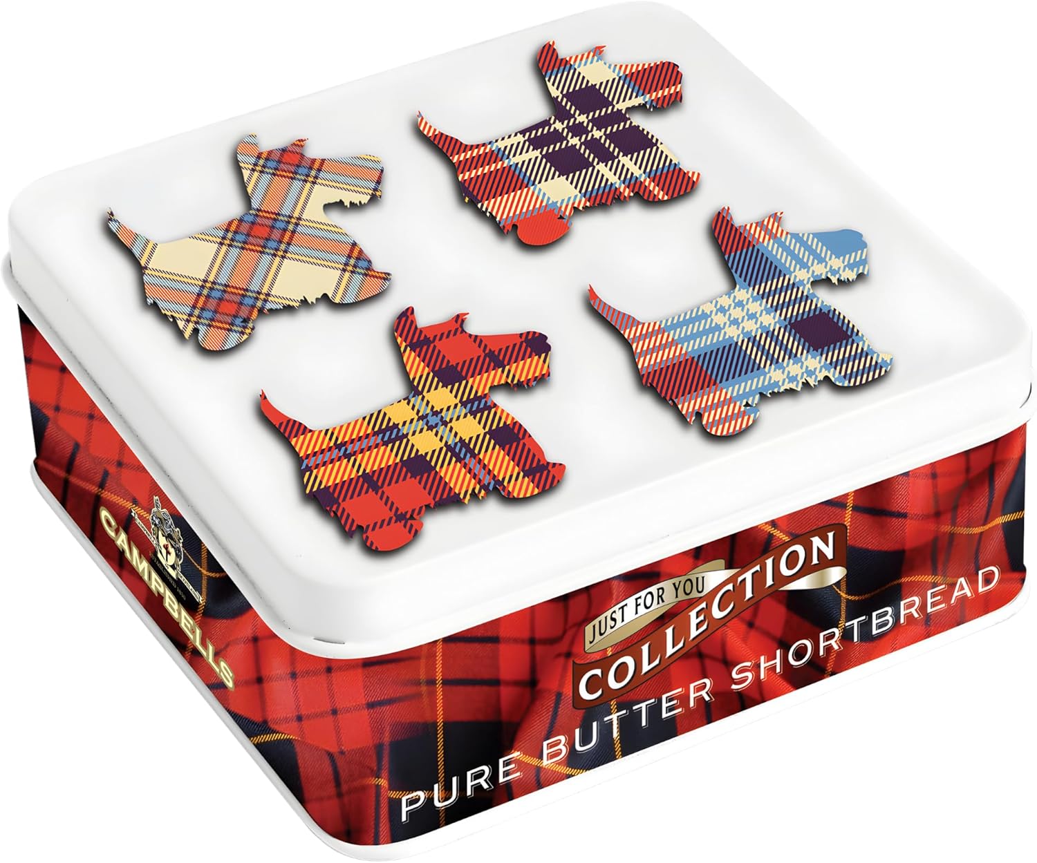 Campbells Shortbread Fingers Tartan Scottie Dogs Tin 3.2oz (90g) - Pure Butter Scottish Shortbread Cookies from Scotland, Crumbly Butter Fingers, British Tea Biscuits & Snacks, Scottish Treat Gift Tin