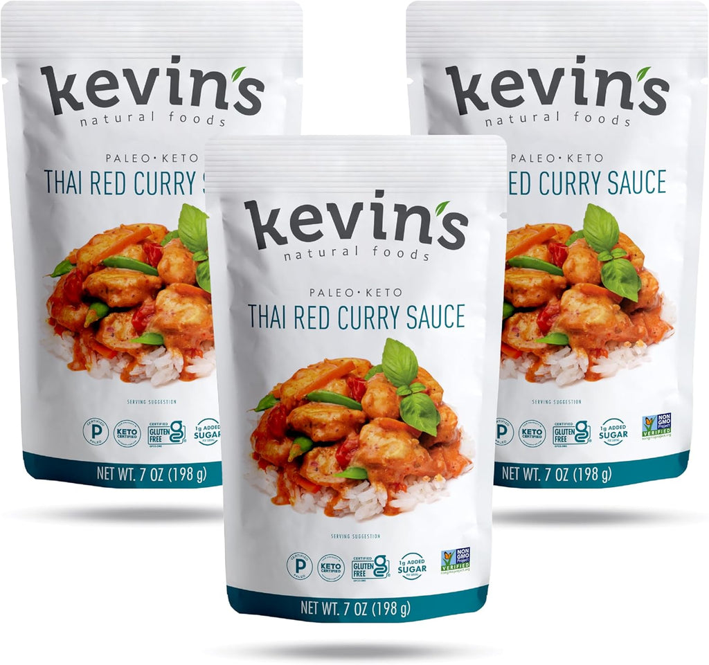 Kevin's Natural Foods Thai Red Curry Sauce - Paleo Simmer Stir-Fry Sauce, Gluten Free, No Preservatives, Non-GMO - 3 Pack