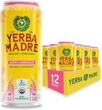 Yerba Madre Organic Yerba Mate, Low Sugar Berry Lemonade, 150mg Natural Caffeine, Energy Drink Alternative, No Jitters or Crash, 15.5 Oz (Pack of 12)