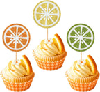 Rsstarxi 24 Pack Lemon Cupcake Toppers Lemon Party Decorations Glitter Summer Fruits Theme Lemonade Cupcake Picks for Baby Shower Boy Girl Birthday Party Cake Decorations Multi