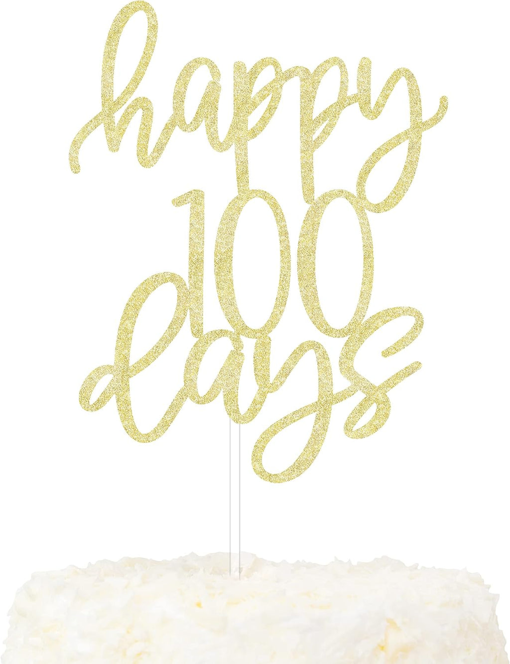 LOVENJOY Happy 100 Days Cake Topper Gold Glitter, Baby Boy Girl One Hundred Days Party Cake Decoration