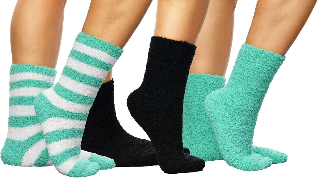 ARAD Premium Soft Warm Microfiber Fuzzy Socks-Multi Color- 3 Pairs- Striped Aqua, Black and Solid Aqua