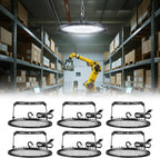 6 Pack Ultra-Thin UFO LED High Bay Light - High Heat Dissipation, 150W 25500LM 5000K Daylight, IP65 Waterproof, Plug & Play with 5ft Cord & U Bracket - LED Shop Lights for Warehouse, Workshop