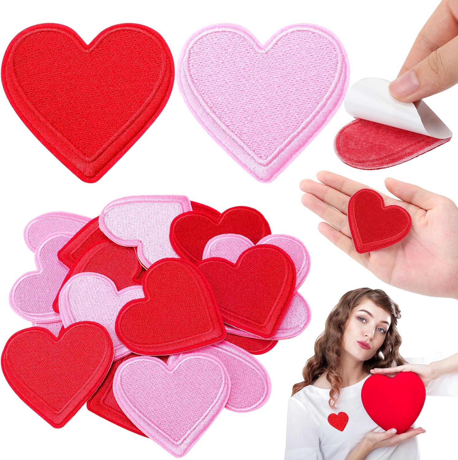 Suncalla 24 Pcs Mother's Day Heart Patches Self Adhesive Heart Patch for Clothing DIY Decorative Accessories for Best Mom Nurse Teacher Clothes Backpack Jacket Hat Bag Clothes Wedding Party Decor