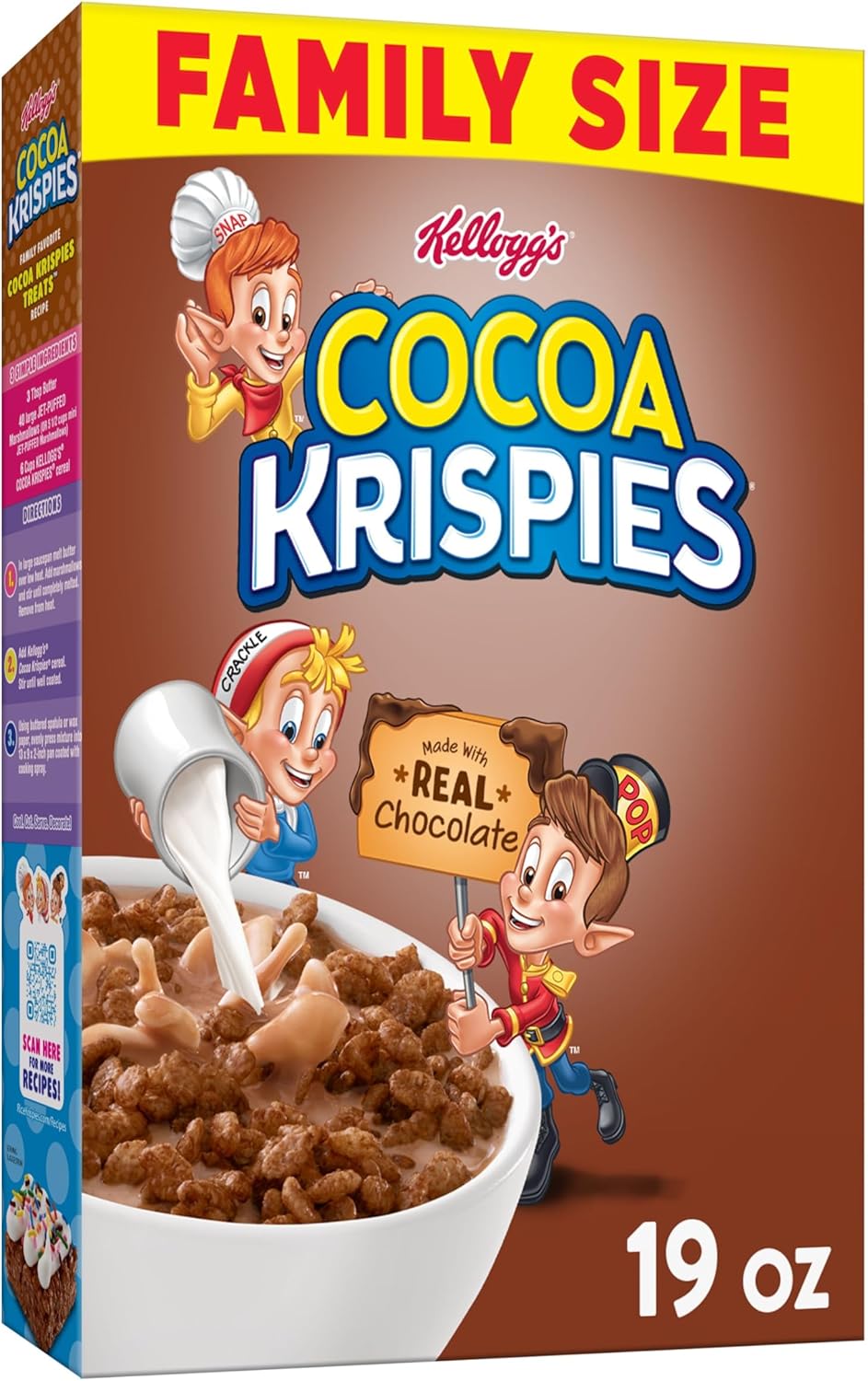 Kellogg's Cocoa Krispies Breakfast Cereal, Kids Snacks, Family Breakfast, Family Size, Chocolatey Flavor, 19oz Box (1 Box)