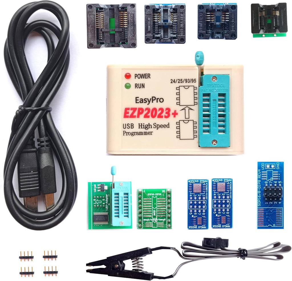EZP2023 Programmer USB SPI 9 Adapters EZP2019 Upgraded Chip Writer Reader IC Test Clip 24 25 93 95 EEPROM Flash Bios Minipro Socket
