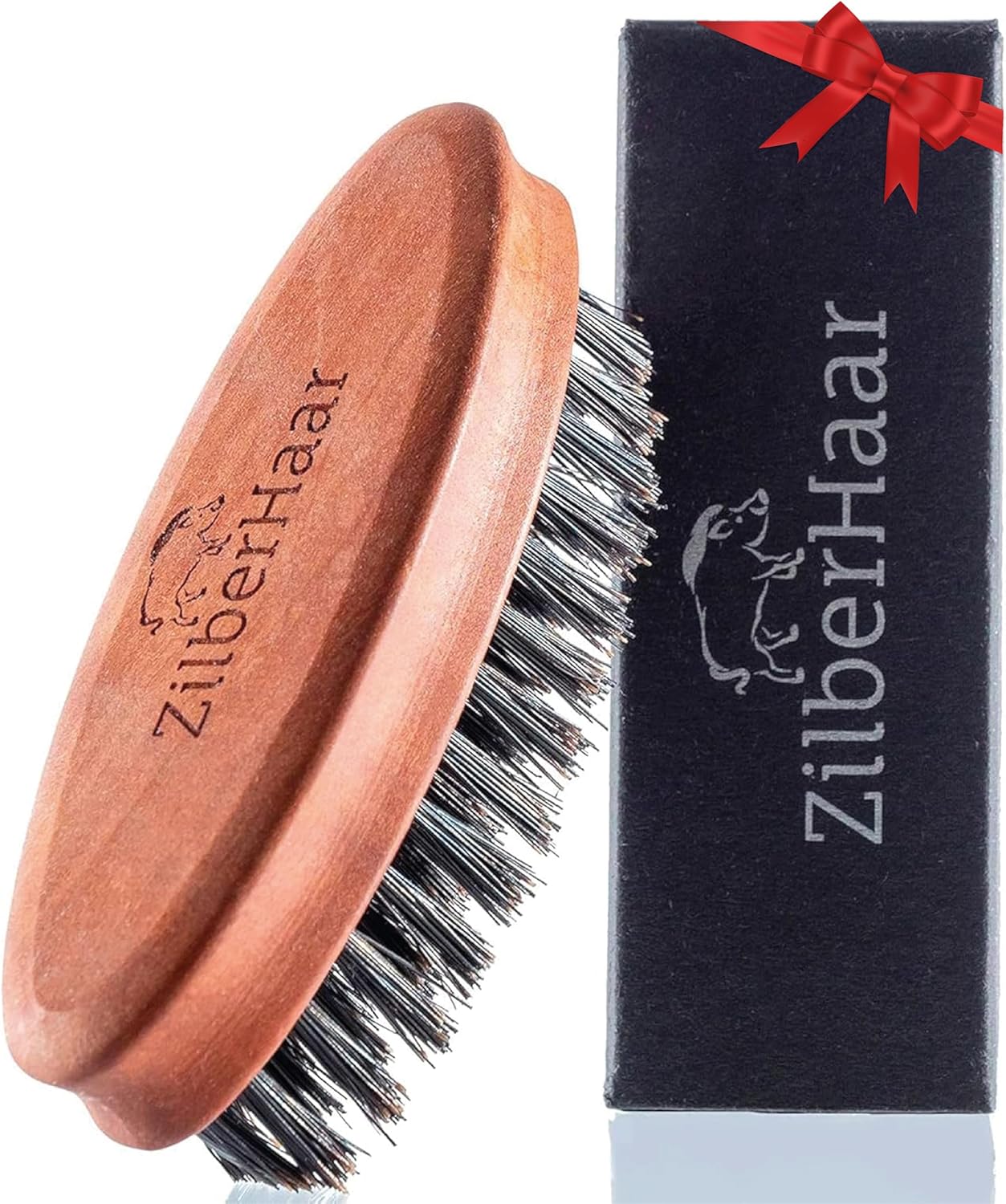 ZilberHaar Pocket Mustache and Beard Brush - Stiff Boar Bristles Small Brush - Perfect Beard Grooming Tool - Relieves beard itch - Short and Medium - Made in Europe