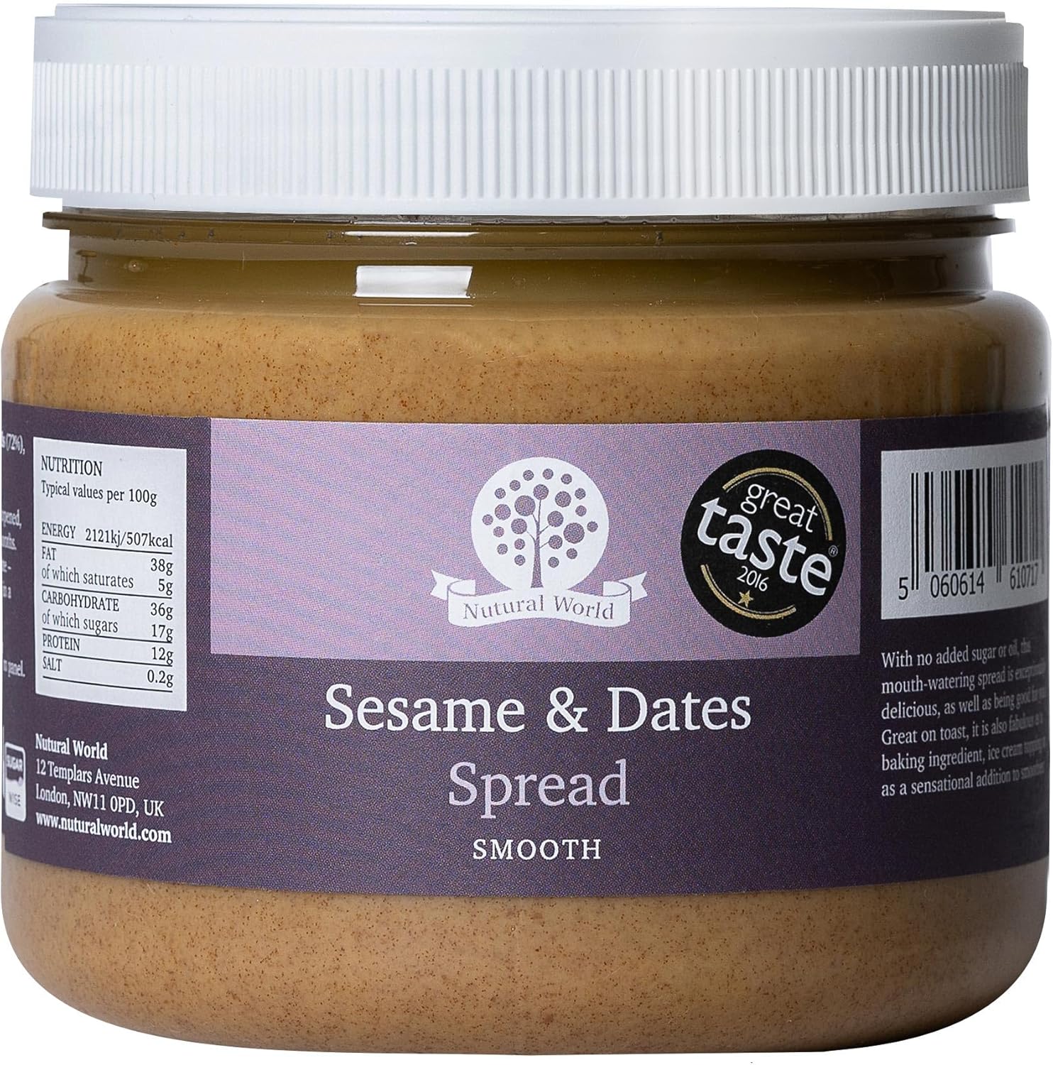 Nutural World - Sesame and Dates spread 35 Oz (1kg) Great Taste Award winner