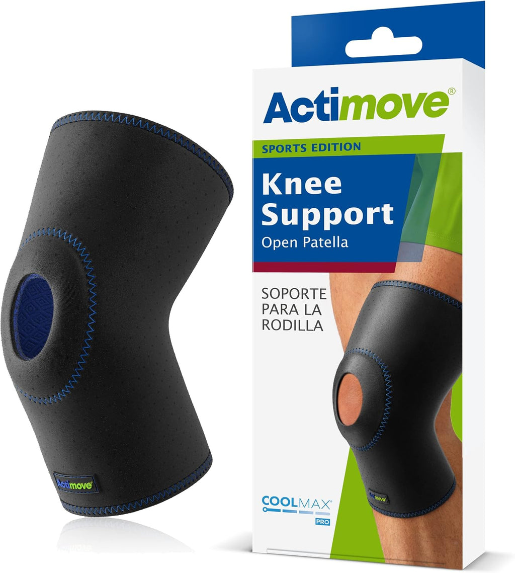 Actimove Sports Edition Knee Support Open Patella with Coolmax® AIR Technology – Sleeve for Pain Management – for Strains, Sprains & Swelling - Left/Right Wear – Black, Large