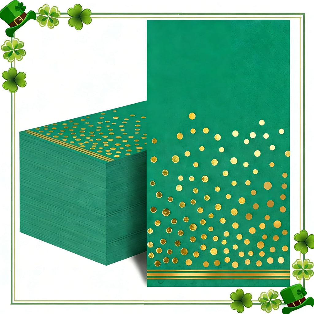 100 Pcs Green Paper Napkins - Gold Dot Party Napkins Disposable Green Dinner Napkins for Birthday Bathroom Wedding Graduation Party Supplies