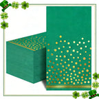 100 Pcs Green Paper Napkins - Gold Dot Party Napkins Disposable Green Dinner Napkins for Birthday Bathroom Wedding Graduation Party Supplies
