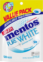 Mentos Pure White Sugar-Free Chewing Gum With Xylitol, Sweet Mint, 120 Piece Bulk Resealable Bag (Pack of 1)