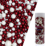 Edible Red & White Sugar Pearls Sprinkles Candy Mix Size Pearls Cake Decorations Cupcake Toppers Decorating Perfect for Wedding Party Valentine Christmas Supplies 4.58OZ