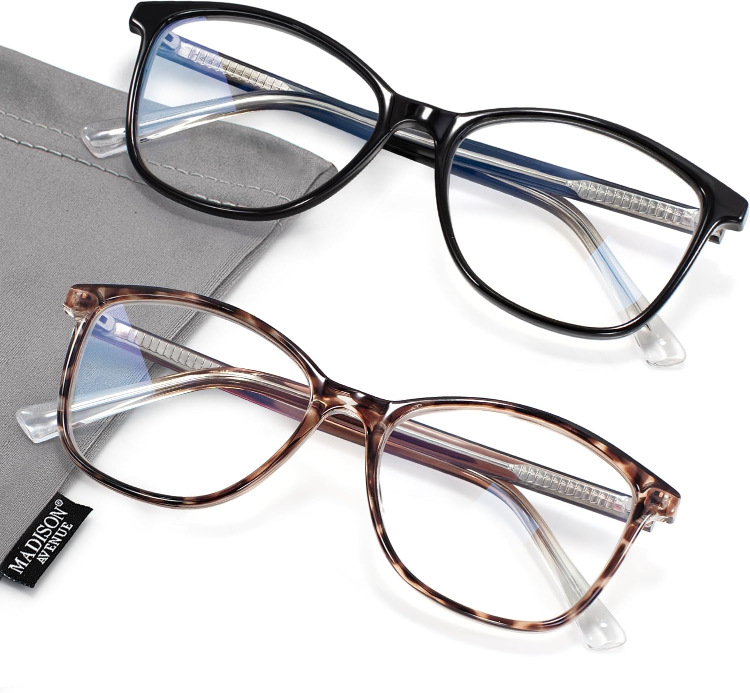 Madison Avenue Square Vintage TR90 Blue Light Blocking Reading Glasses for Women, Anti Eyestrain/Glare Computer Readers