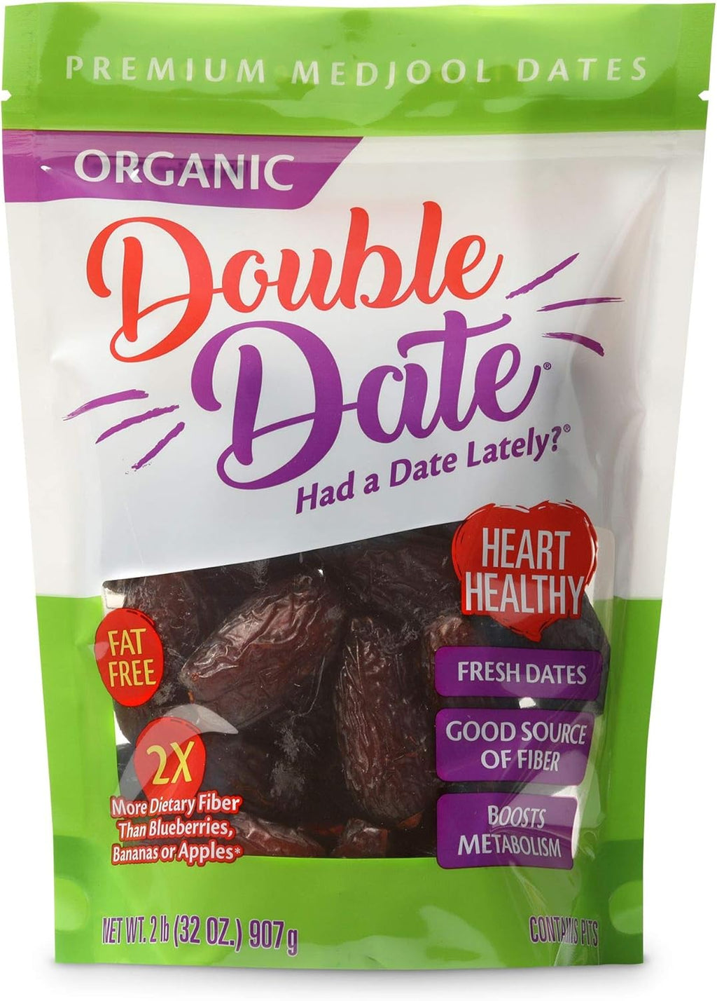 Double Date Organic Dates Medjool, Jumbo Grade, 2lb Pouch Bag Dates Organic, Fresh and Flavorful, Grown and Packed in Coachella California, Resealable and Recyclable Bag, Had a Date Lately?