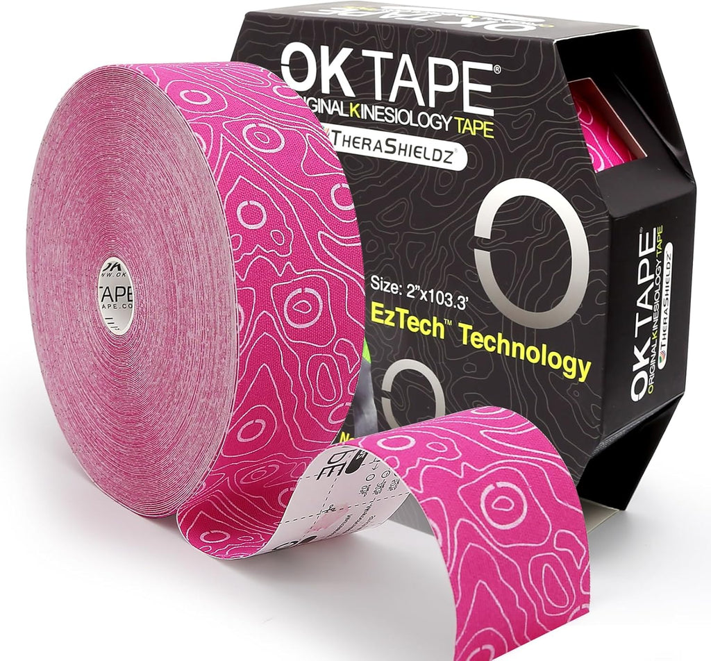 OK TAPE Kinesiology Tape Bulk 103Feet, Pro Adhesive, Water-Resistant k Tape, Elastic Athletic Tape, Latex Free, Uncut, Pink